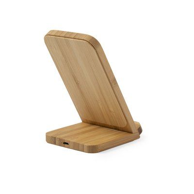 Cargador de bambú con soporte para smartphones