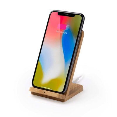 Cargador inalámbrico de bambú con luz de carga