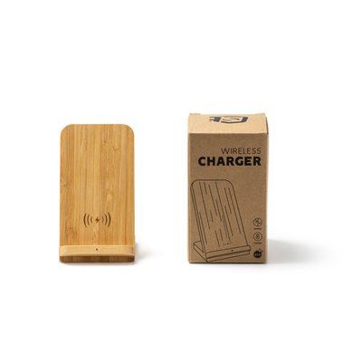 Cargador inalámbrico de bambú con luz de carga