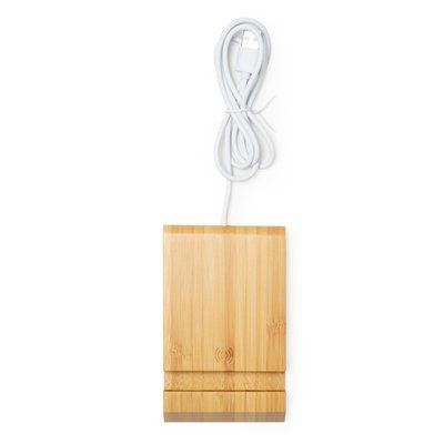 Cargador inalámbrico de bambú con soporte Crudo