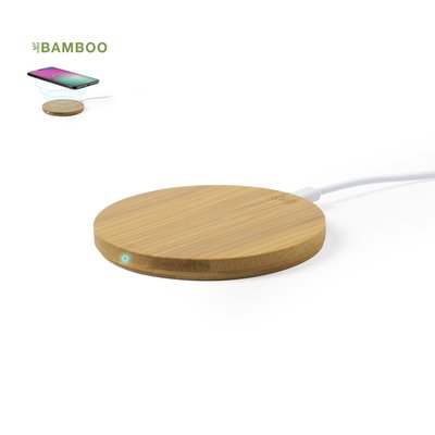 Cargador inalámbrico circular de linea nature con carcasa de bambú