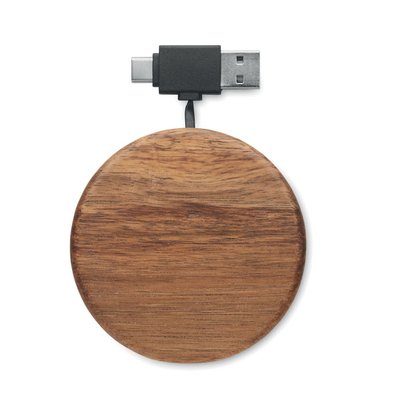 Cargador Qi Madera 15W Cable Retráctil