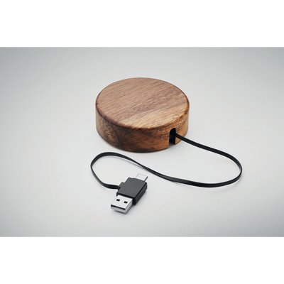 Cargador Qi Madera 15W Cable Retráctil
