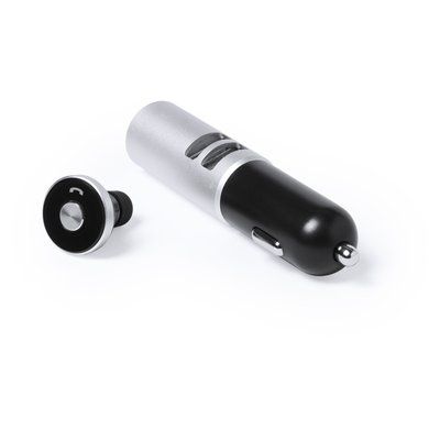 Cargador USB de aluminio para coche con auricular bluetooth