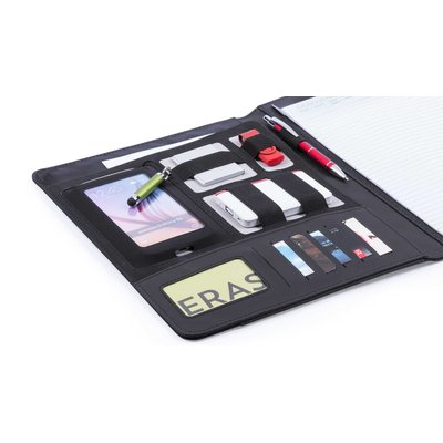 Carpeta tecnológica con elegante combinación de poliéster y polipiel