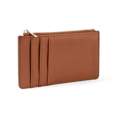 Cartera tarjetero con cremallera PU Marrón