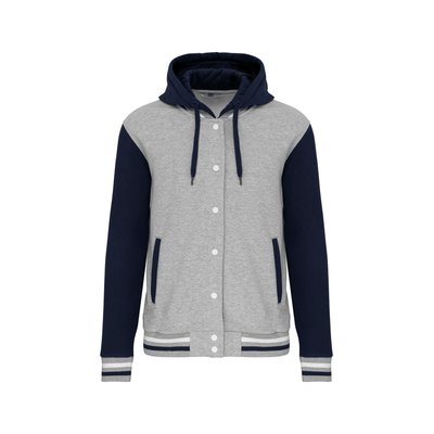 Cazadora Béisbol con Capucha Oxford Grey / Navy / White Xl