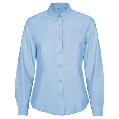 Camisa Oxford Mujer Entallada Manga Larga Celeste L