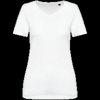 Camiseta algodón cuello pico mujer White M