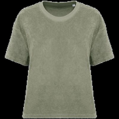 Camiseta de rizo para mujer corte oversize Almond Green Xs