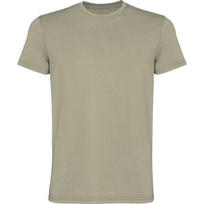 Camiseta de algodón lavado ácido de hombre Kaki Claro Lavado S