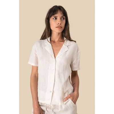 Camisa de lino manga corta para mujer