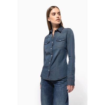 Camisa vaquera manga larga mujer