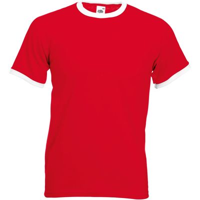 Camiseta de algodón con cuello contrastado Red / White Xl