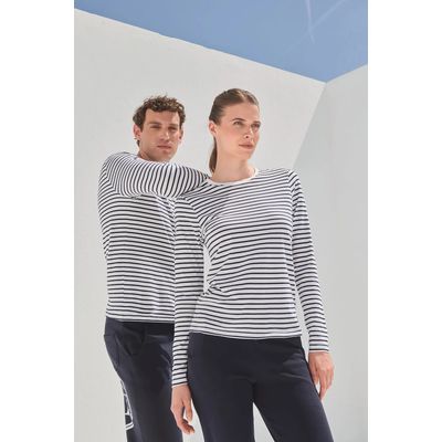 Camiseta marinera unisex manga larga White / Oxford Navy Xxs