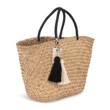 Cesta de Paja con Etiqueta Personalizable y Pompón Straw