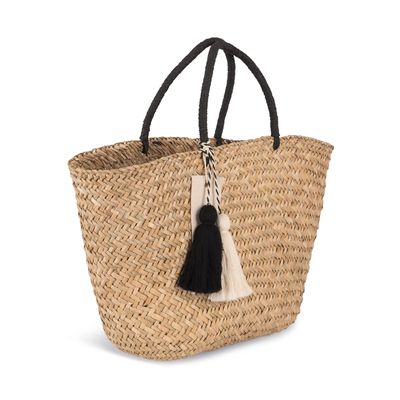 Cesta de Paja con Etiqueta Personalizable y Pompón Straw