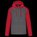 Chaqueta Bicolor con Cremallera y Capucha Grey Heather / Sporty Red L