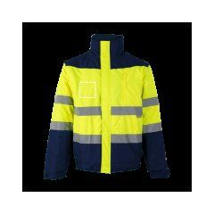 Chaqueta bicolor acolchada con bandas reflectantes | Lado izquierdo | 100 x 100