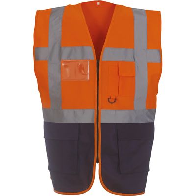 Chaleco alta visibilidad reflectante con bolsillos Hi Vis Orange / Navy 3Xl