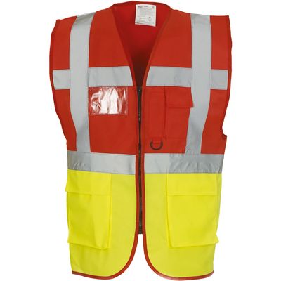 Chaleco alta visibilidad reflectante con bolsillos Red / Hi Vis Yellow Xxl