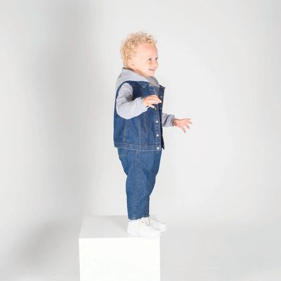 Chaqueta vaquera de niños con capucha Blue / Heather Grey 6/12M