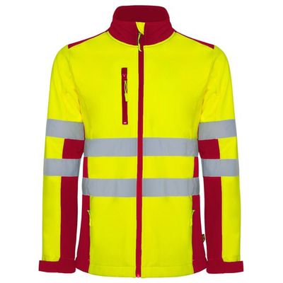 Chaqueta Softshell Alta Visibilidad Cuello Alto Rojo Laboral/Amarillo Flúor S