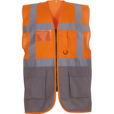 Chaleco alta visibilidad reflectante con bolsillos Hi Vis Orange / Grey Xxl