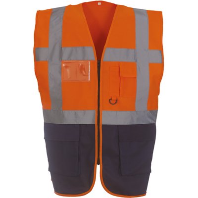 Chaleco alta visibilidad reflectante con bolsillos Hi Vis Orange / Navy 3XL