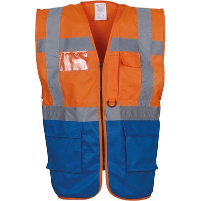 Chaleco alta visibilidad reflectante con bolsillos Hi Vis Orange / Royal Blue Xl