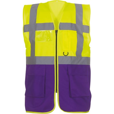 Chaleco alta visibilidad reflectante con bolsillos Hi Vis Yellow / Purple S