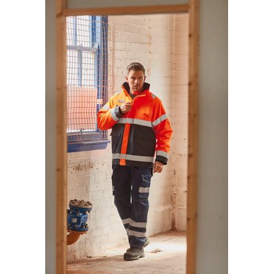 Chaqueta alta visibilidad impermeable con capucha Hi Vis Orange / Navy 3Xl