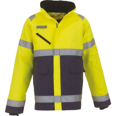 Chaqueta alta visibilidad impermeable con capucha Hi Vis Yellow / Navy S