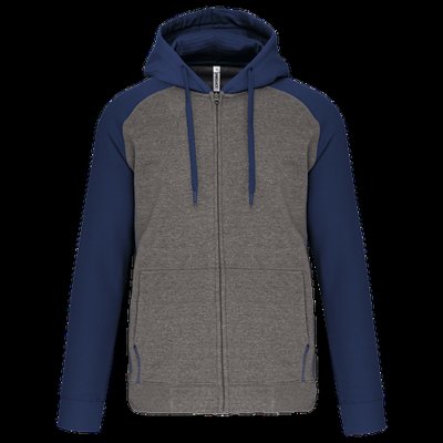 Chaqueta Bicolor con Cremallera y Capucha Grey Heather / Sporty Navy XL