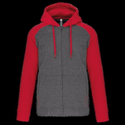 Chaqueta Bicolor con Cremallera y Capucha Grey Heather / Sporty Red L