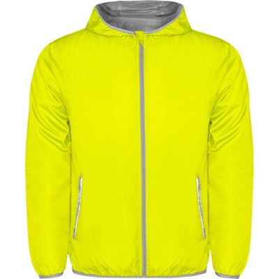 Cortavientos con Capucha y Bolsillo a la Espalda Amarillo Fluor 14