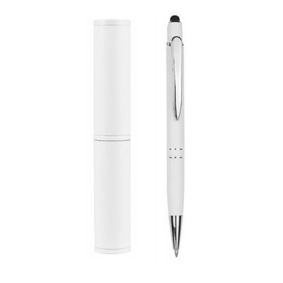 Conjunto de Bolígrafo Puntero y Tubo de Aluminio Mate Blanco
