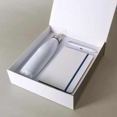 Conjunto de libreta, bolígrafo y botella Azul
