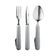Cubiertos de camping de acero inoxidable y aluminio Plata Mate