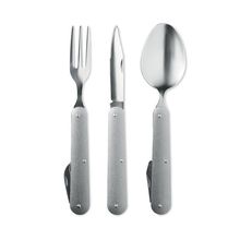 Cubiertos de camping de acero inoxidable y aluminio Plata Mate