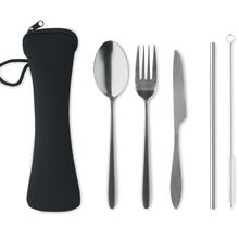 Cubiertos Reutilizables de Acero Inox. Negro
