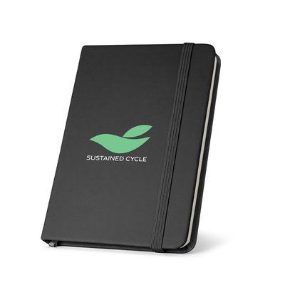 Cuaderno A5 con páginas rayadas y cierre elástico