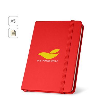Cuaderno A5 con páginas rayadas y cierre elástico