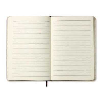 Cuaderno ecológico con banda elástica y marcapáginas Abierto