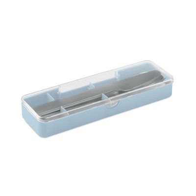 Cubiertos de acero inoxidable con estuche Azul Bebé