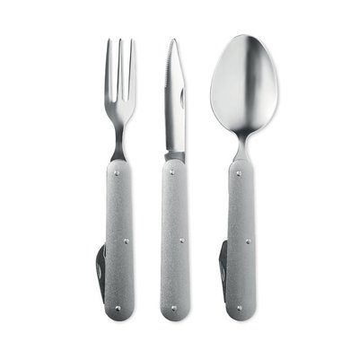 Cubiertos de camping de acero inoxidable y aluminio Plata Mate