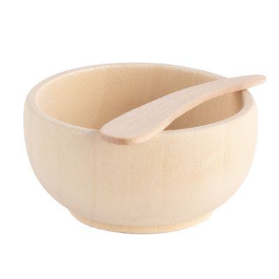 Cuenco y espátula de madera para cuidado facial Natural