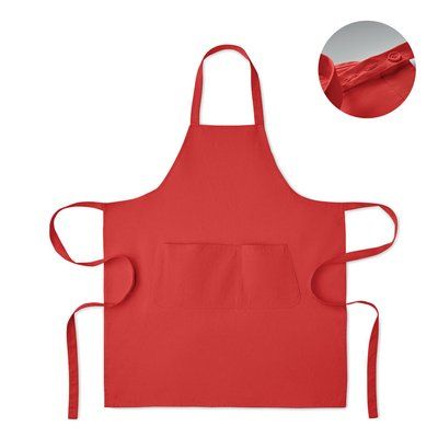 Delantal de algodón orgánico con doble bolsillo Rojo