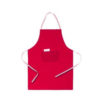 Delantal de algodon y poliéster con doble bolsillo frontal Roj