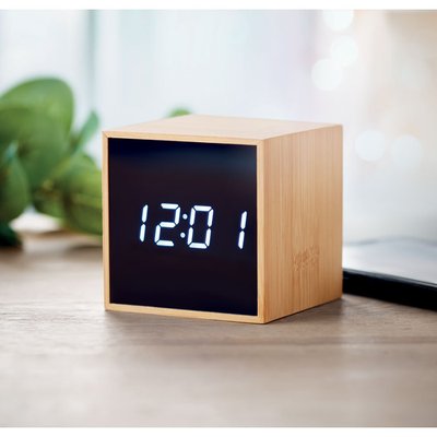 Despertador LED Bambú Tª y Adaptador AC-DC